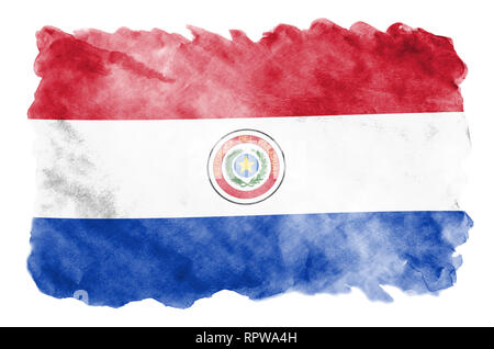 Le Paraguay drapeau est représenté dans un style aquarelle liquide isolé sur fond blanc. Peinture imprudente avec ombrage image de drapeau national. L'indépendance D Banque D'Images