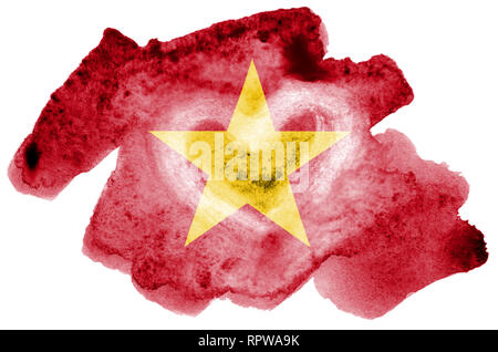 Vietnam drapeau est représenté dans un style aquarelle liquide isolé sur fond blanc. Peinture imprudente avec ombrage image de drapeau national. Indépendance Da Banque D'Images