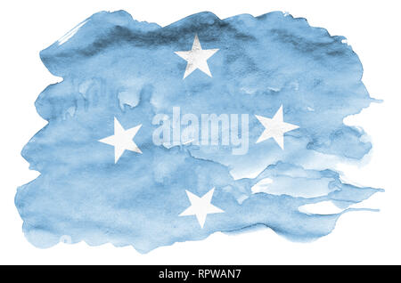 Micronésie drapeau est représenté dans un style aquarelle liquide isolé sur fond blanc. Peinture imprudente avec ombrage image de drapeau national. L'indépendance Banque D'Images