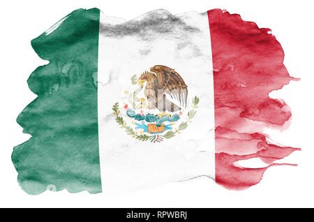 Mexique drapeau est représenté dans un style aquarelle liquide isolé sur fond blanc. Peinture imprudente avec ombrage image de drapeau national. Date de l'indépendance Banque D'Images