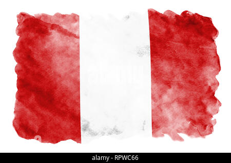 Pérou drapeau est représenté dans un style aquarelle liquide isolé sur fond blanc. Peinture imprudente avec ombrage image de drapeau national. Date de l'indépendance b Banque D'Images