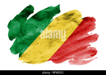 Congo drapeau est représenté dans un style aquarelle liquide isolé sur fond blanc. Peinture imprudente avec ombrage image de drapeau national. Date de l'indépendance Banque D'Images