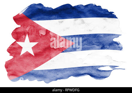 Cuba drapeau est représenté dans un style aquarelle liquide isolé sur fond blanc. Peinture imprudente avec ombrage image de drapeau national. Date de l'indépendance b Banque D'Images