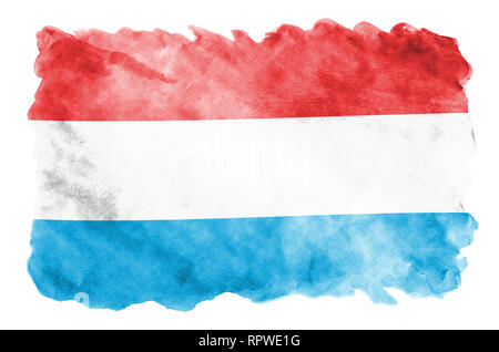 Luxembourg drapeau est représenté dans un style aquarelle liquide isolé sur fond blanc. Peinture imprudente avec ombrage image de drapeau national. L'indépendance Banque D'Images