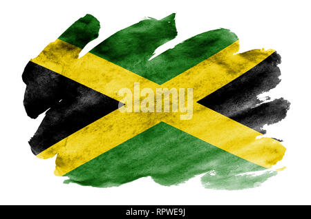 La Jamaïque drapeau est représenté dans un style aquarelle liquide isolé sur fond blanc. Peinture imprudente avec ombrage image de drapeau national. Indépendance Da Banque D'Images