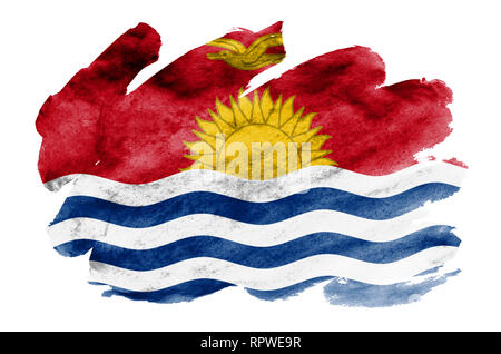 Drapeau Kiribati est représenté dans un style aquarelle liquide isolé sur fond blanc. Peinture imprudente avec ombrage image de drapeau national. L'indépendance D Banque D'Images