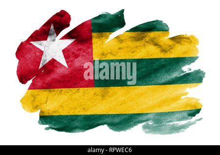 Togo drapeau est représenté dans un style aquarelle liquide isolé sur fond blanc. Peinture imprudente avec ombrage image de drapeau national. Date de l'indépendance b Banque D'Images