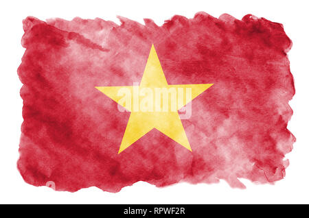 Vietnam drapeau est représenté dans un style aquarelle liquide isolé sur fond blanc. Peinture imprudente avec ombrage image de drapeau national. Indépendance Da Banque D'Images