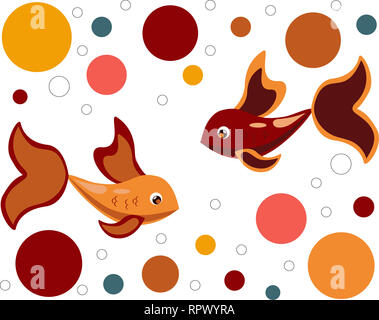 Beaux poissons entouré de boules colorées et de bulles. Vector design de télévision style sur fond blanc. Banque D'Images