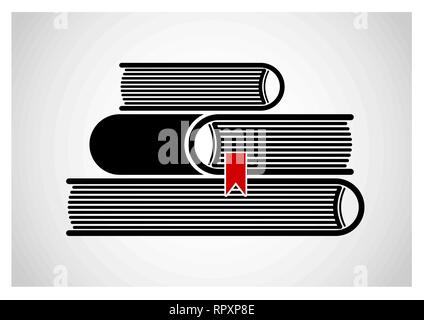 Une pile de livres empilés. Logo ou emblème. Image en noir et blanc Illustration de Vecteur