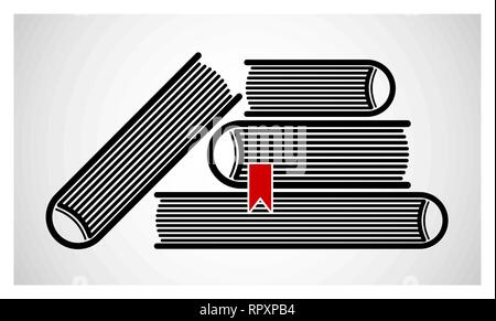 Une pile de livres empilés. Logo ou emblème. Image en noir et blanc Illustration de Vecteur