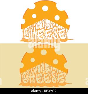 Inscription fromage fondu s'écoule du logo une tranche de fromage Illustration de Vecteur