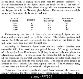 . Des escargots de Hawaï, l'île de Noël, et Samoa. Mollusques les mollusques escargots ; ; ; mollusques. i8 Bernice P. Bishop Museum-Bulletin 47 Une courte profondément assis et à mi-chemin entre la lame basale et la périphérie de quille. Dans la figure de Ferussac columellar pli est placé plus haut que a été observé dans les Oahuan Bndodonta, montrant avec lamellosa. Le coin inférieur gauche de l'intérieur tant d'ouverture est semblable à celle de l'Konahuanui spécimens. Une comparaison des spécimens dans le musée Bishop avec les chiffres de Ferussac, je me sens tout à fait certain que la colonie Ferussac type est soit identi Banque D'Images