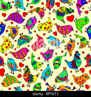 Modèle sans couture. Colorful abstract les oiseaux. Illistration aquarelle. Le motif est de papiers peints, textiles, oreillers, papier d'emballage. Design Banque D'Images