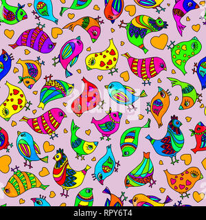 Modèle sans couture. Colorful abstract les oiseaux. Illistration aquarelle. Le motif est de papiers peints, textiles, oreillers, papier d'emballage. Design Banque D'Images