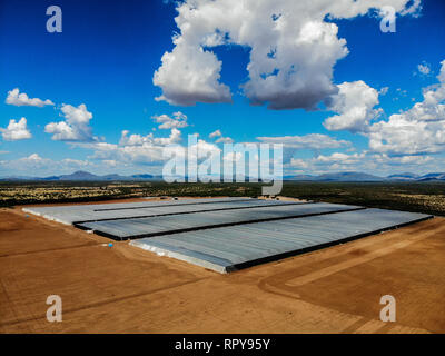 Vue aérienne de pépinière, domaine de la culture, domaine de terres dans les environs de Santa Ana, Sonora, Mexique. Les nuages, l'Agriculture, l'Agronomie, Paysage Banque D'Images