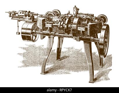 Coupe fil automatique historique et l'usinage automatique (après une gravure ou la gravure du xixe siècle) Illustration de Vecteur