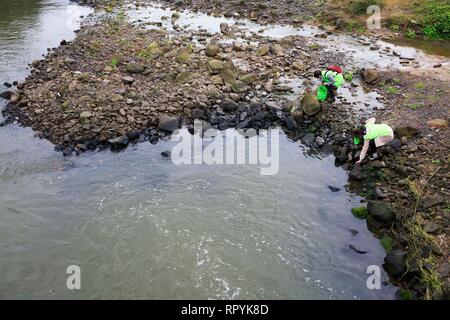 Chongqing, Chine. Feb 23, 2019. Patrouille de volontaires le long d'une rivière à Beibei District, Chongqing, au sud-ouest de la Chine, 23 février, 2019. Une équipe de près de 30 bénévoles ont pris l'action dans un service volontaire lancé en 2018 visant à la compensation et la protection de la rivière locale. Credit : Qin Tingfu/Xinhua/Alamy Live News Banque D'Images