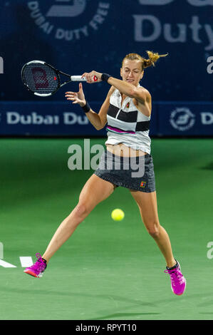 Dubaï, Émirats arabes unis. 23 Février, 2019. Petra Kvitova de la République Tchèque joue un coup dans le dernier match contre Belinda Bencic de la Suisse pendant le Dubai Duty Free Tennis championnat au stade de tennis international de Dubaï, DUBAÏ, ÉMIRATS ARABES UNIS Le 23 février 2019. Photo de Grant l'hiver. Credit : UK Sports Photos Ltd/Alamy Live News Banque D'Images