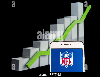 10 février 2019 - Hong Kong - American Football League La Ligue nationale de football (NFL) logo est vu sur un appareil mobile Android courbe de croissance avec une montée à l'arrière-plan. (Crédit Image : © Miguel Candela/SOPA des images à l'aide de Zuma sur le fil) Banque D'Images