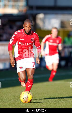 Kingston, Surrey, UK. Feb 23, 2019. Mark Marshall de Charlton Athletic au cours de l'EFL Sky Bet League 1 match entre l'AFC Wimbledon et Charlton Athletic au Cherry Red Records Stadium, Kingston, en Angleterre, le 23 février 2019. Photo par Carlton Myrie. Usage éditorial uniquement, licence requise pour un usage commercial. Aucune utilisation de pari, de jeux ou d'un seul club/ligue/dvd publications. Credit : UK Sports Photos Ltd/Alamy Live News Banque D'Images