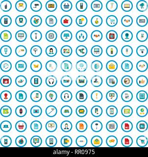 100 portable shopping icons set, style plat Illustration de Vecteur