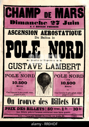 Broadside annonçant une ascension du Pôle Nord Le ballon géant du Champ-de-Mars, Paris, le 27 juin 1869. Banque D'Images