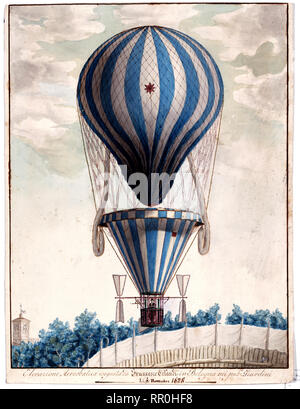 Dessin montre Ballon associé à Francesco Orlandi, qui vola à travers toute l'Italie. ca 1828 Banque D'Images