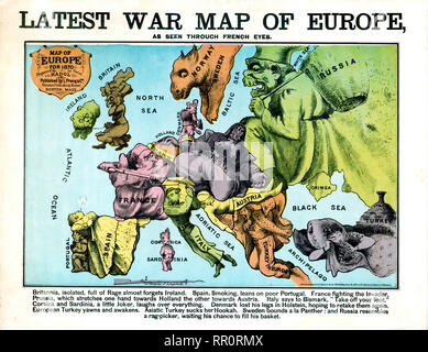 La guerre la plus récente carte de l'Europe vus à travers les yeux français ca 1870 Banque D'Images