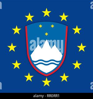 La Slovénie armoiries sur le drapeau de l'Union européenne, vector illustration Illustration de Vecteur
