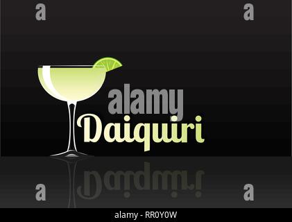Cocktail officiel, l'inoubliable icône illustration cartoon Daiquiri pour bar ou de restauration dans un style élégant menu de l'alcool sur la surface en miroir. Illustration de Vecteur