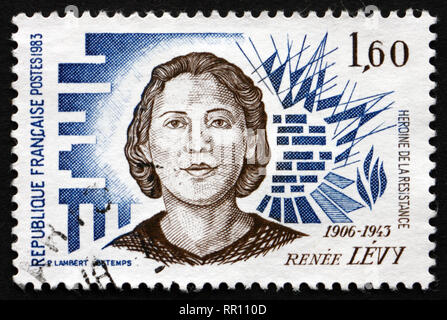 FRANCE - circa 1983 : timbre imprimé dans la France montre René Levy, héroïne de la résistance, vers 1983 Banque D'Images