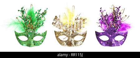 Collection de masques de Mardi Gras colorés isolated on white Banque D'Images