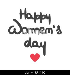 Cute vector hand drawn Happy Women's Day le lettrage typographie poster avec coeur rouge Illustration de Vecteur