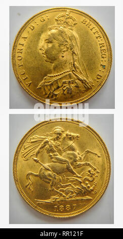 Six États souverains et deux demi-pièces souverain,datée de 1885 à 1913. Banque D'Images