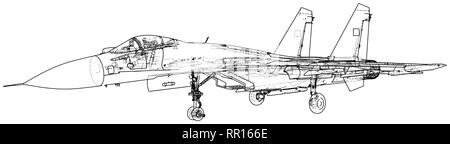 Air Jet Fighter avec des missiles sur fond blanc. Illustration 3d de création Illustration de Vecteur