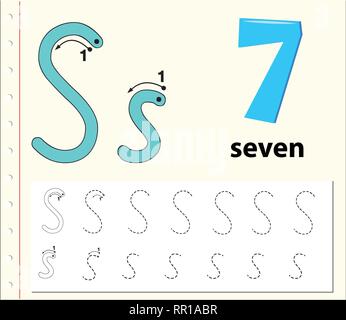 Numéro sept feuilles de traçage illustration Illustration de Vecteur