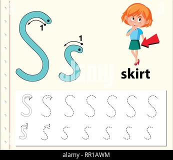 S lettre alphabet traçage illustration feuilles Illustration de Vecteur