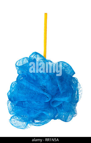 Douche éponge bleu isolé sur fond blanc Banque D'Images