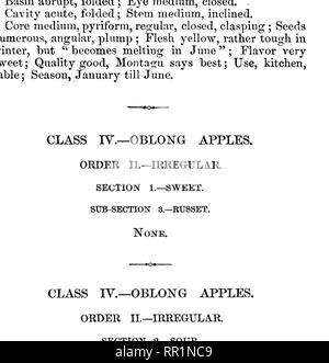 . American pomologie : pommes. Les pommes. La classe IV. OBLOi^G DE POMMES. IL ^II. I. 687. Fig. 286.-chef de Genesee. HeiiTFOod.* Un semis d'Indiana. Mis en demeure par Lewis Jones, du comté de Wayne, qui a fréquemment exposé le fruit, et distribué des greffes de cet excellent apple, qui peut compenser l'échec de son parent, le réputé Ortley, fruits de grandes, oblongues, ovales ou coniques, souvent striées ou angulaire ; surface lisse, jaune pâle, rarement rougit ; Points dispersés, sombre. Peu profondes du bassin, souvent abrupt, plié ou tressées ; yeux Petit, fermé.. Veuillez noter que ces images sont extraites de s Banque D'Images