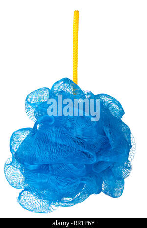 Douche éponge bleu isolé sur fond blanc Banque D'Images