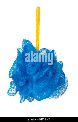 Douche éponge bleu isolé sur fond blanc Banque D'Images