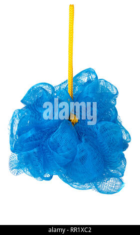 Douche éponge bleu isolé sur fond blanc Banque D'Images