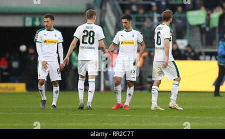 Gladbach, Deutschland. Feb 23, 2019. firo : 23.02.2019 Football, 2.Bundesliga, la saison 2018/2019 VfL Borussia Mönchengladbach, Monchengladbach Borussia Gladbach - Vfl Wolfsburg 0 : 3 échangés, de déception, de gauche à droite : Thorgan Hazard, Matthias Ginter, Christoph Kramer | Conditions de crédit dans le monde entier : dpa/Alamy Live News Banque D'Images