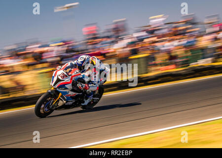 Melbourne, Australie. Feb 24, 2019. MELBOURNE, AUSTRALIE - 24 février : Markus Reiterberger 28 équitation pour Milwaukee Aprilia lors du World Superbike Superpole TISSOT à la course 2019 MOTUL Championnat du Monde FIM Superbike à Phillip Island, en Australie le 24 février 2019. Crédit : Dave Hewison Sports/Alamy Live News Banque D'Images