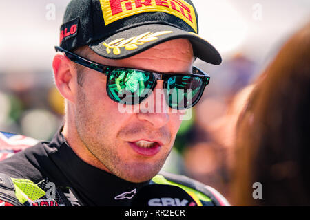 Melbourne, Australie. Feb 24, 2019. MELBOURNE, AUSTRALIE - 24 février : Jonathan Rea 1 circonscription de Kawasaki Racing Team WorldSBK prend la deuxième dans le Monde Superbike Superpole TISSOT course pendant la MOTUL 2019 Championnat du Monde FIM Superbike à Phillip Island, en Australie le 24 février 2019. Crédit : Dave Hewison Sports/Alamy Live News Banque D'Images