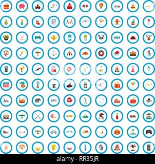 100 enfants icons set, style plat Illustration de Vecteur