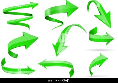3d flèches vert brillant. Ensemble d'icônes Illustration de Vecteur