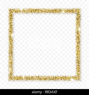 Gold Glitter Frame avec Bland Ombre isolé sur fond transparent. Abstract Texture brillante carrelets frontière. Explosion d'or de confettis. Vector Illustration de Vecteur