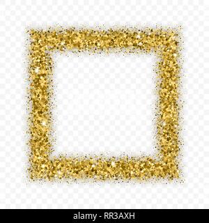 Gold Glitter Frame avec Bland Ombre isolé sur fond transparent. Abstract Texture brillante carrelets frontière. Explosion d'or de confettis. Vector Illustration de Vecteur